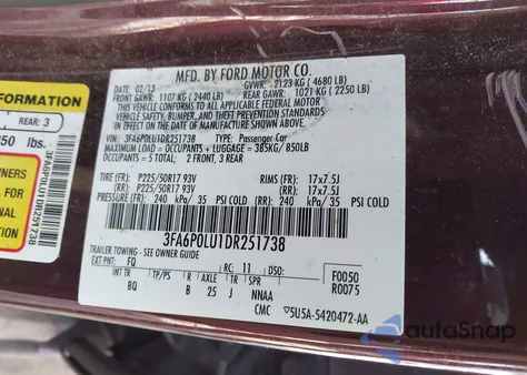 2013 Ford Fusion Hybrid Se из США, поврежденный, VIN 3FA6P0LU1DR251738